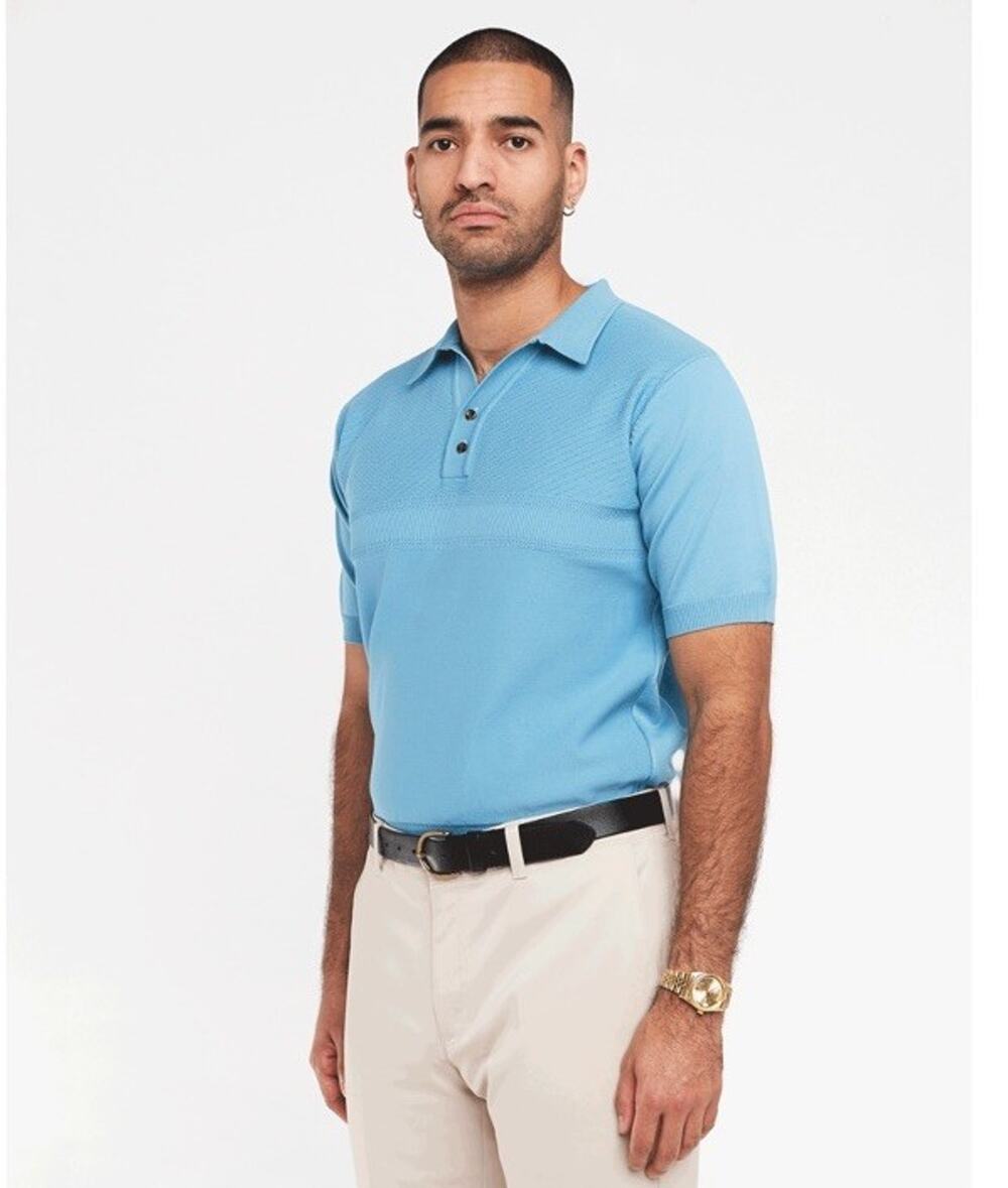 Bogey Boys Woven Polo Sweater Shirt Men's Size XL Short Sleeve Golf blue Knit
